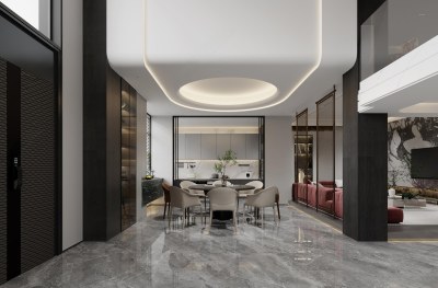 现代别墅餐厅3D模型下载